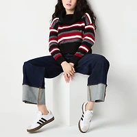 by&by Juniors Womens Cowl Neck Long Sleeve Striped Pullover Sweater