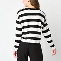 by&by Juniors Womens Crew Neck Long Sleeve Striped Pullover Sweater