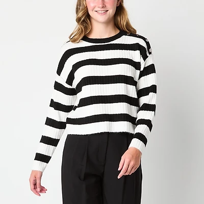 by&by Juniors Womens Crew Neck Long Sleeve Striped Pullover Sweater