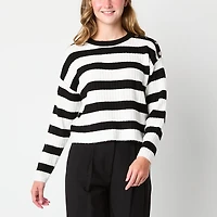 by&by Juniors Womens Crew Neck Long Sleeve Striped Pullover Sweater