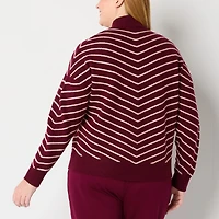 Liz Claiborne Plus Womens Mock Neck Long Sleeve Chevron Pullover Sweater