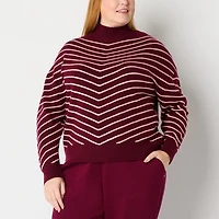 Liz Claiborne Plus Womens Mock Neck Long Sleeve Chevron Pullover Sweater