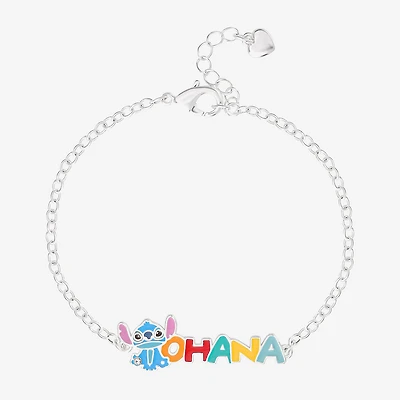 Disney Classics Ohana Unisex Adult Pure Silver Over Brass 7 Inch Solid Cable Lilo & Stitch Chain Bracelet