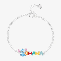 Disney Classics Ohana Unisex Adult Pure Silver Over Brass 7 Inch Solid Cable Lilo & Stitch Chain Bracelet