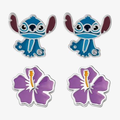 Disney Classics Unisex Adult Crystal Flower Lilo & Stitch 2 Pair Earring Set