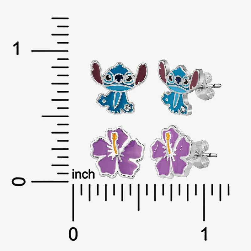 Disney Classics Unisex Adult Crystal Flower Lilo & Stitch 2 Pair Earring Set