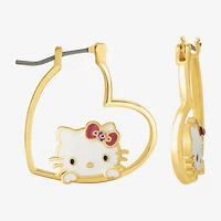 Womens Pink Crystal 18K Gold Over Brass 26.1mm Heart Hello Kitty Hoop Earrings