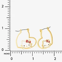 Womens Pink Crystal 18K Gold Over Brass 26.1mm Heart Hello Kitty Hoop Earrings