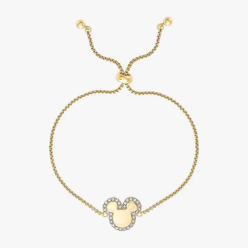 Disney Classics Unisex Adult Crystal 18K Gold Over Brass Mickey Mouse Bolo Bracelet