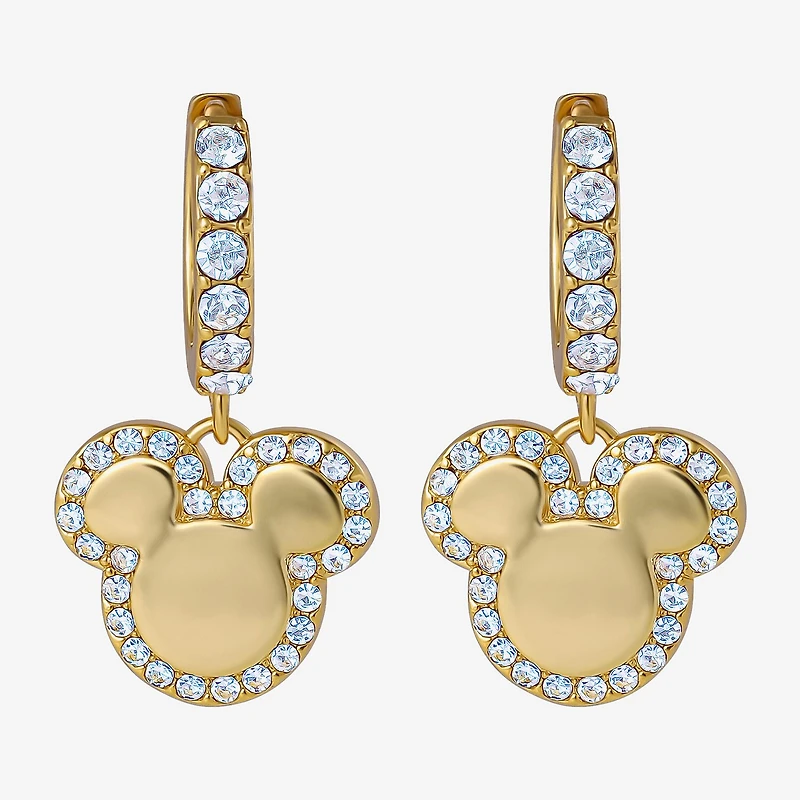 Disney Classics Unisex Adult Crystal 18K Gold Over Brass 23.4mm Mickey Mouse Hoop Earrings