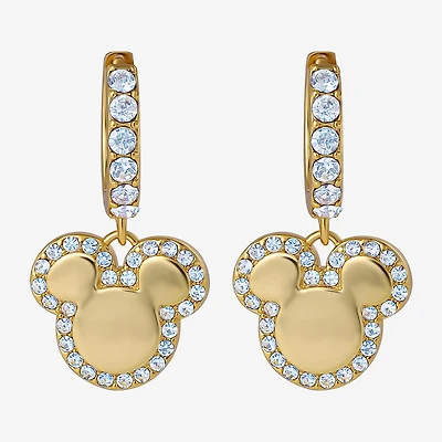 Disney Classics Unisex Adult Crystal 18K Gold Over Brass 23.4mm Mickey Mouse Hoop Earrings