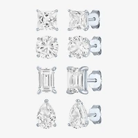 Yes, Please! Womens Lab Created White Sapphire Sterling Silver 4 Pair Jewelry Set