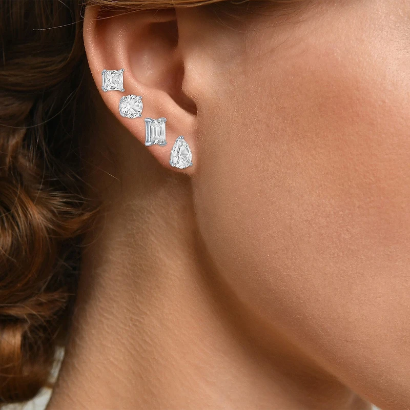 Yes, Please! Womens Lab Created White Sapphire Sterling Silver 4 Pair Jewelry Set