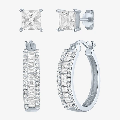 Yes, Please! Womens Lab Created White Sapphire Sterling Silver 2 Pair Jewelry Set