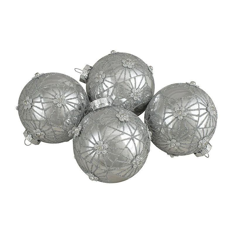Northlight Silver Floral Ball 4-pc. Christmas Ornament