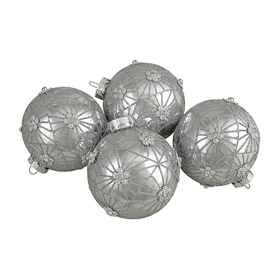 Northlight Silver Floral Ball 4-pc. Christmas Ornament