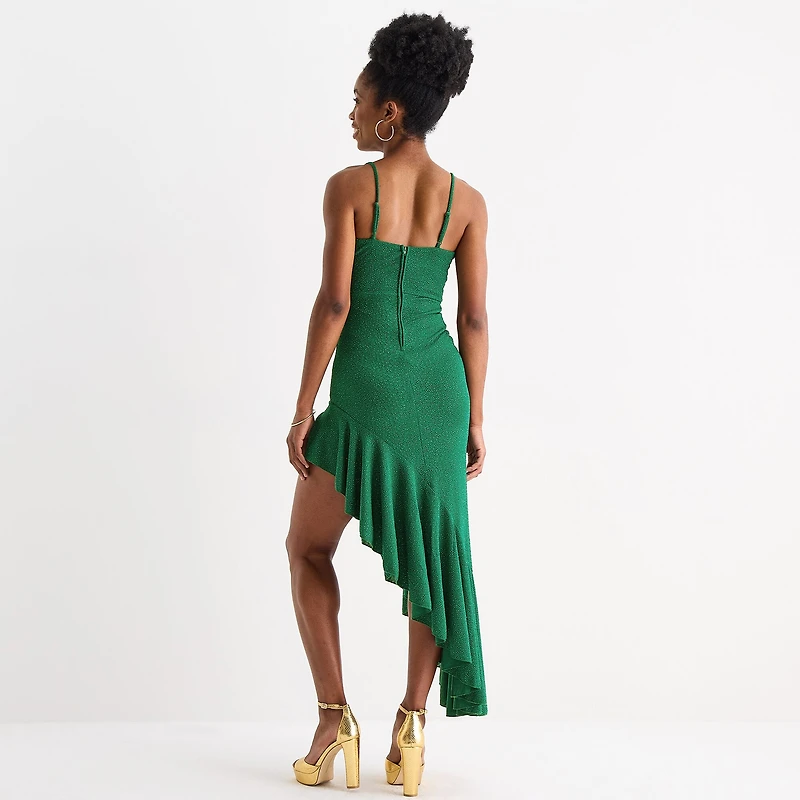 Emerald Sundae Womens Juniors High-Low Cowl Neck Sleeveless Fit + Flare Dress