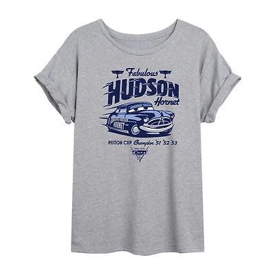 Disney Cars Doc Hudson Tee Womens Juniors Crew Neck Short Sleeve Oversized Graphic T-Shirt