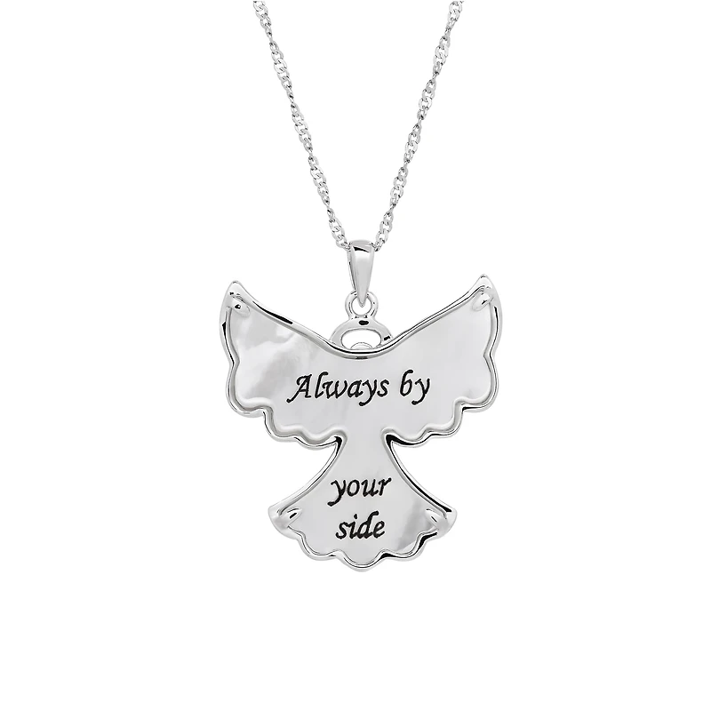 Sterling Silver Mother Of Pearl and Crystal Angel Pendant Necklace