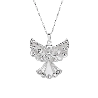 Sterling Silver Mother Of Pearl and Crystal Angel Pendant Necklace