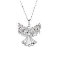 Sterling Silver Mother Of Pearl and Crystal Angel Pendant Necklace