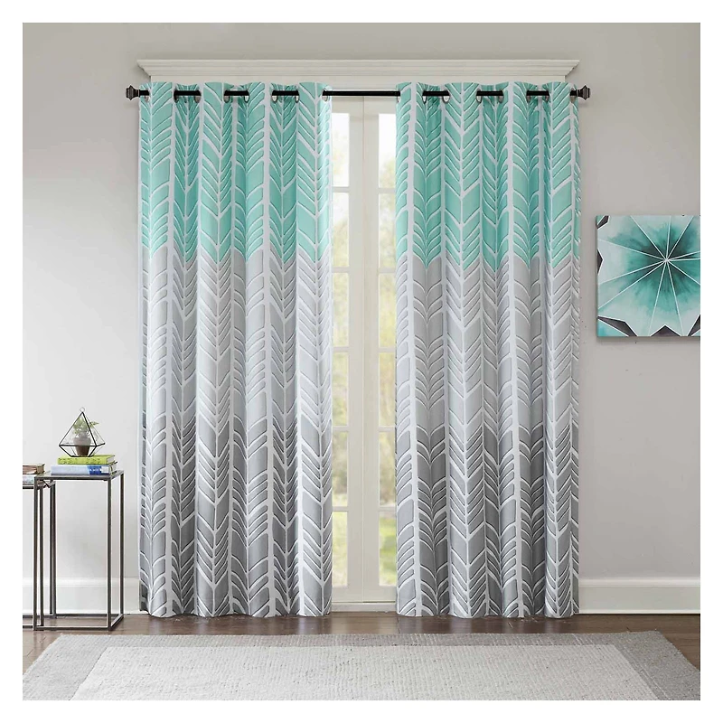 Intelligent Design Kennedy Geometric 50"W X 84"L Grommet Top 100% Blackout Single Curtain Panel