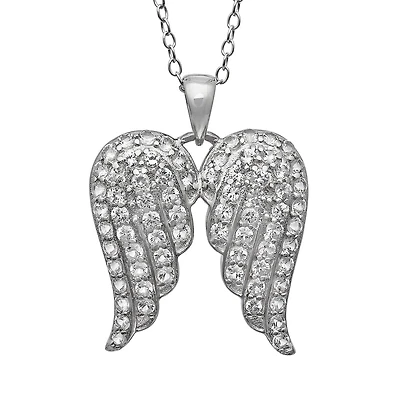Womens Lab Created White Sapphire Sterling Silver Angel Wing 18 Inch Pendant Necklace