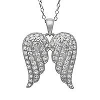 Womens Lab Created White Sapphire Sterling Silver Angel Wing 18 Inch Pendant Necklace