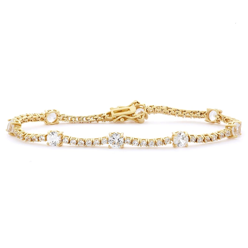 Womens Lab Created White Sapphire 14K Gold Over Silver Inch Tennis Bracelet