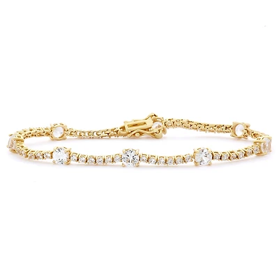 Womens Lab Created White Sapphire 14K Gold Over Silver 7.25 Inch Tennis Bracelet