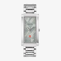 Bulova Frank Lloyd Wright Pattern #106 Womens Silver Tone Stainless Steel Bracelet Watch 96l286