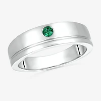 Mens Lab Created Green Emerald Sterling Silver Fashion Ring