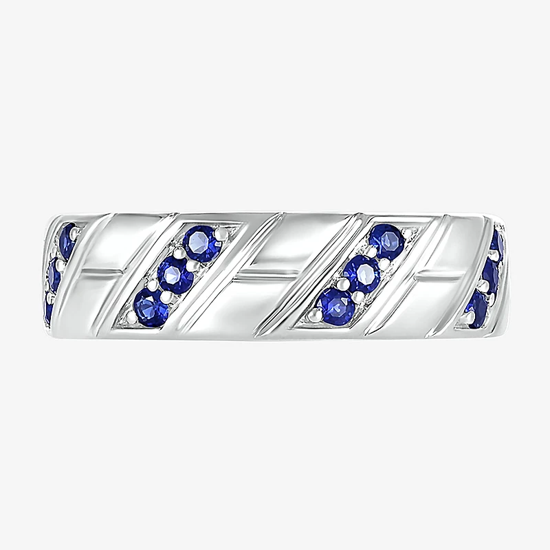 Mens Lab Created Blue Sapphire Sterling Silver Fashion Ring