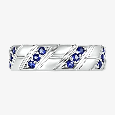 Mens Lab Created Blue Sapphire Sterling Silver Fashion Ring