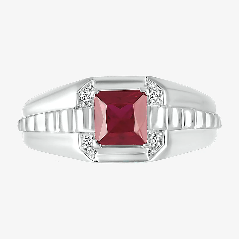 Mens Lab Created Red Ruby Sterling Silver Fashion Ring