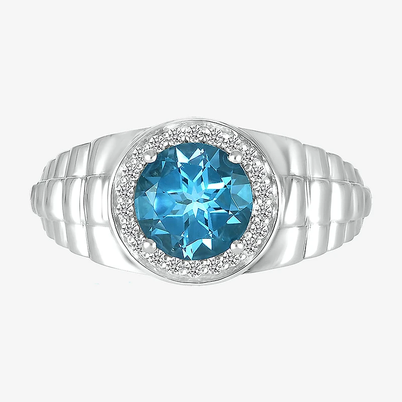 Mens Genuine Blue Topaz Sterling Silver Fashion Ring