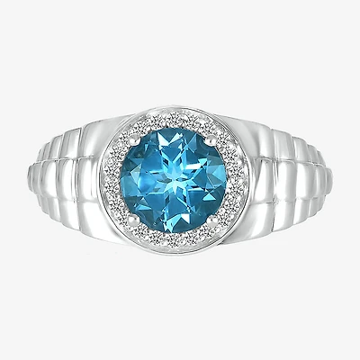 Mens Genuine Blue Topaz Sterling Silver Fashion Ring