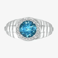 Mens Genuine Blue Topaz Sterling Silver Fashion Ring