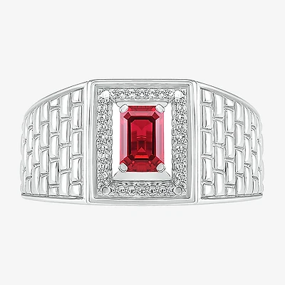 Mens Lab Created Red Ruby Sterling Silver Fashion Ring