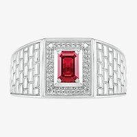 Mens Lab Created Red Ruby Sterling Silver Fashion Ring