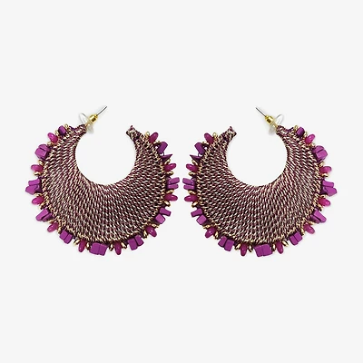 Bijoux Bar Thread Wrapped Open Womens 5 Inch Hoop Earrings