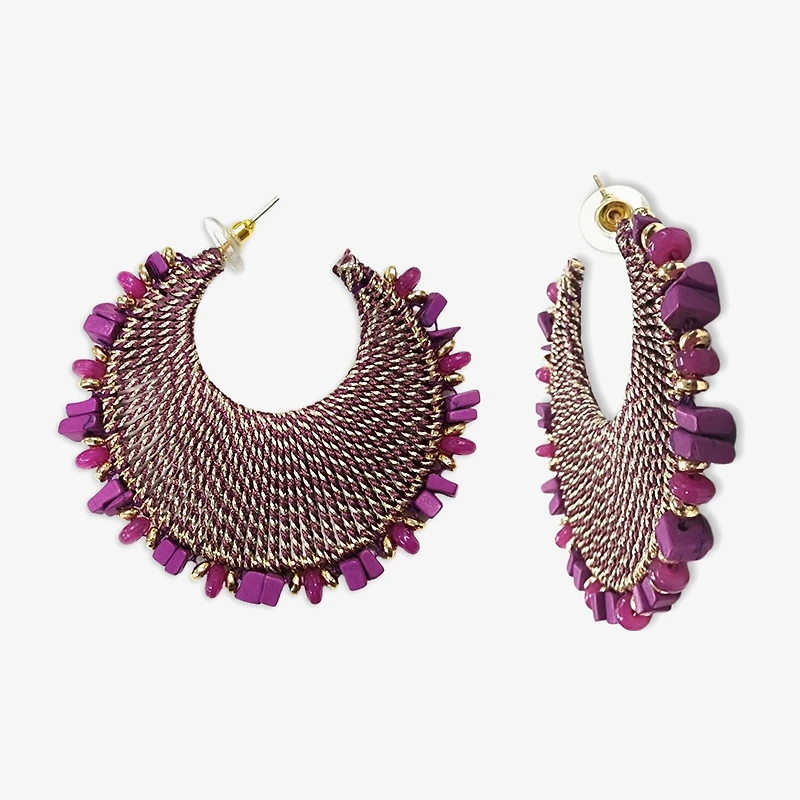 Bijoux Bar Thread Wrapped Open Womens 5 Inch Hoop Earrings