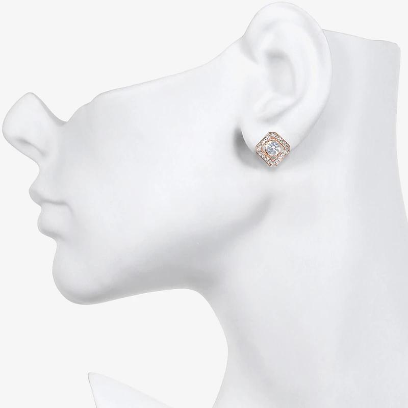 Bijoux Bar Delicates Rose Tone Pave Framed Glass 11.8mm Square Stud Earrings