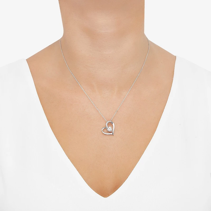 Diamonart Womens White Cubic Zirconia Sterling Silver Heart 18 Inch Pendant Necklace