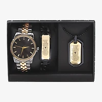Lords Prayer Mens Two Tone 3-pc. Watch Boxed Set Mac7143jc
