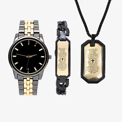 Lords Prayer Mens Two Tone 3-pc. Watch Boxed Set Mac7143jc