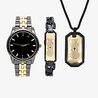Lords Prayer Mens Two Tone 3-pc. Watch Boxed Set Mac7143jc