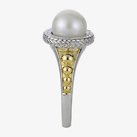 Womens 8-8.5MM White Cultured Freshwater Pearl 14K Two Tone Gold Over Silver Cocktail Ring