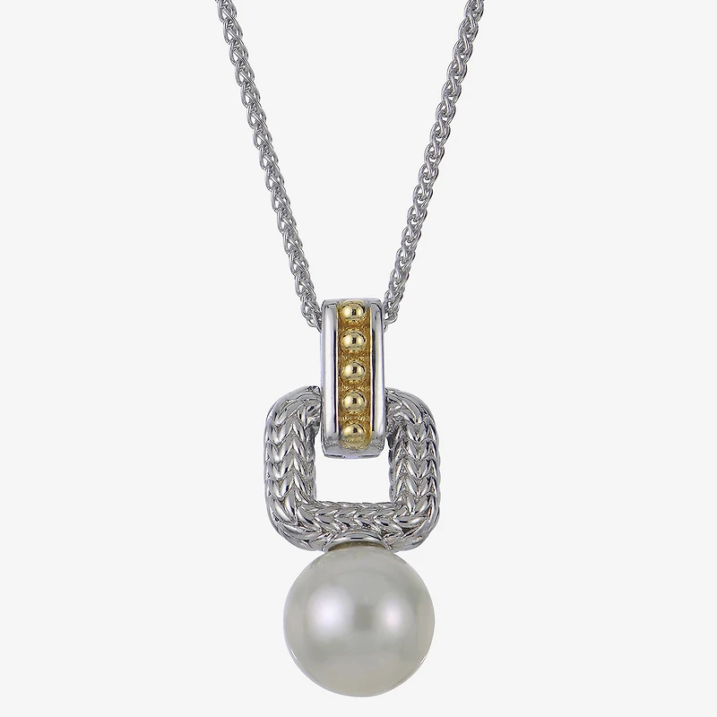 Womens White Cultured Freshwater Pearl 14K Two Tone Gold Over Silver 18 Inch Pendant Necklace