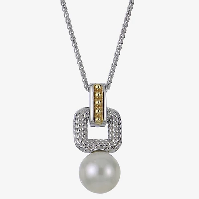 Womens White Cultured Freshwater Pearl 14K Two Tone Gold Over Silver 18 Inch Pendant Necklace